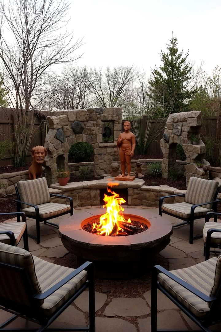 Artful Stone Accents and Sculptures - 22 Stone Patio With a Fire Pit Ideas