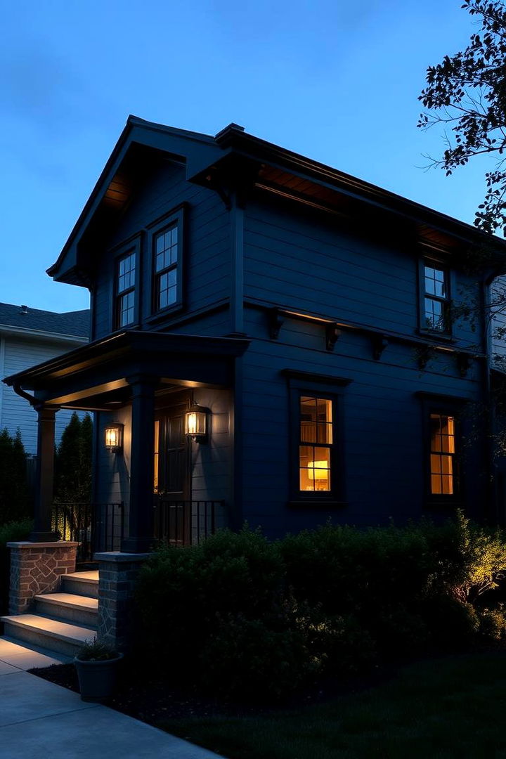 Artful Use of Lighting - 22 Dark Blue House With Black Trim