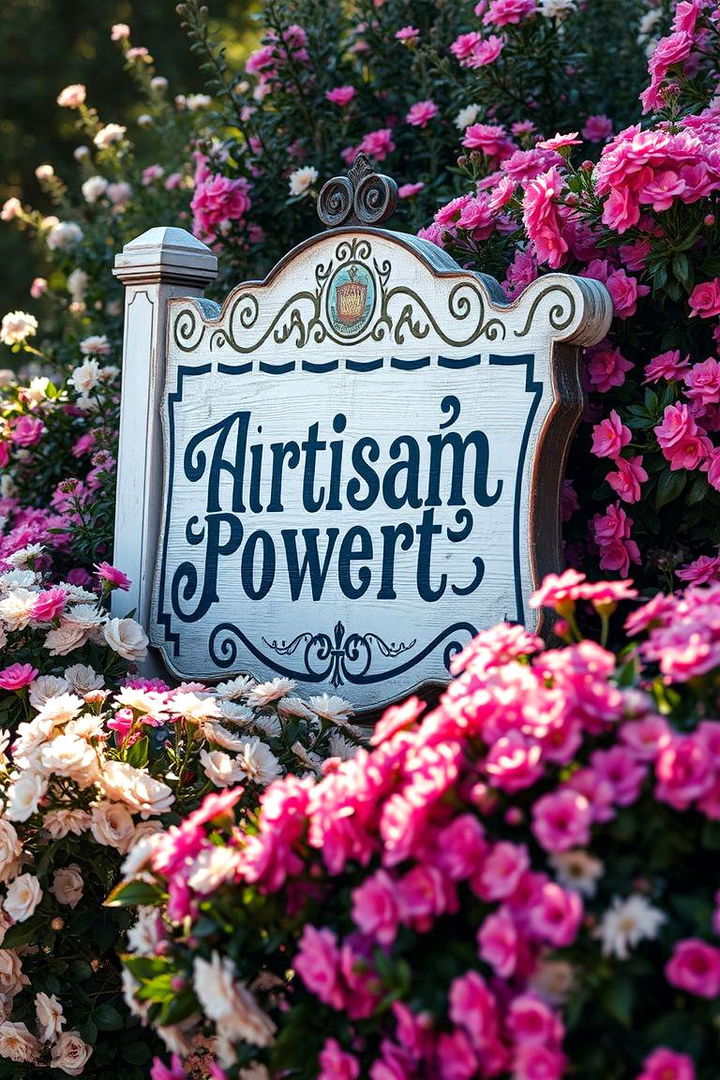 Artisan Painted Signage and Flowering Bushes - 22 Cottagecore House Exterior Ideas
