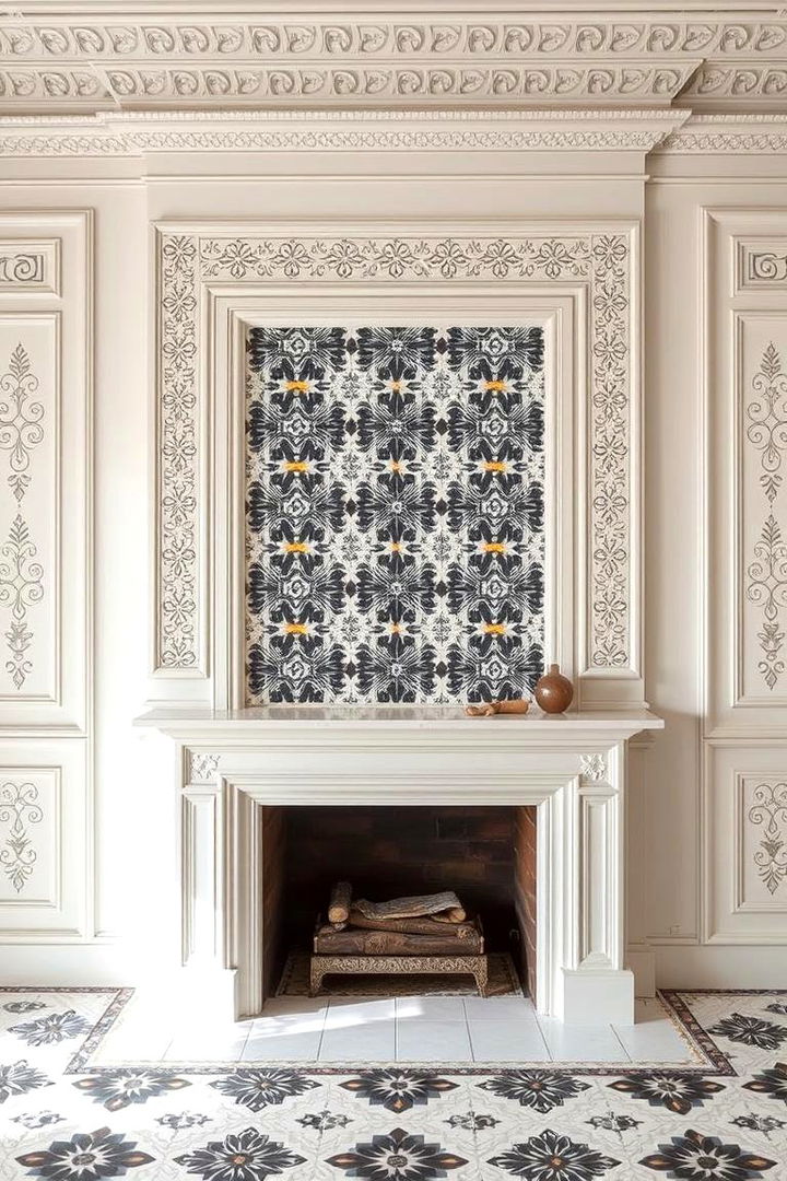 Artisan Patterned Tiles Effect - 22 Fireplace Paint Ideas