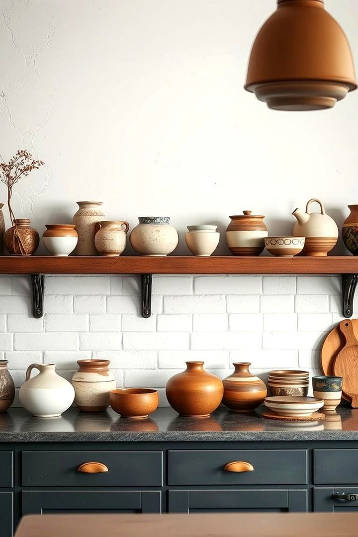 Artisan Pottery Display - 22 Rustic White Kitchen Ideas