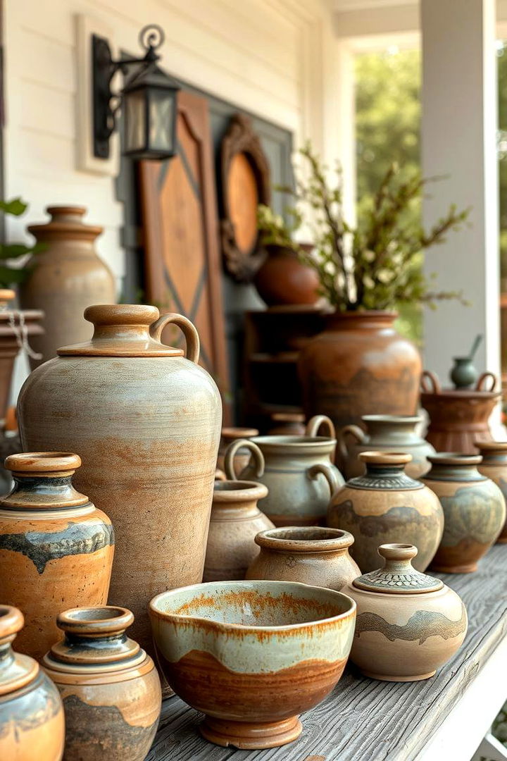 Artisan Pottery Displays - 22 Farmhouse Porch Ideas