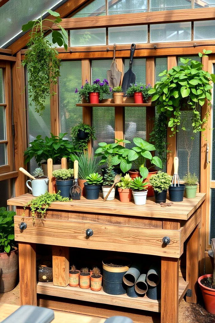 Artisan Potting Tables - 22 Greenhouse Decor Ideas