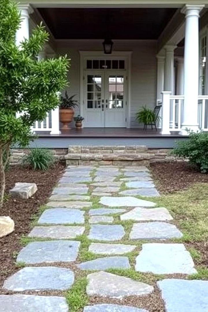 Artisan Stone Pathways Leading to the Porch - 22 Southern Front Porch Ideas