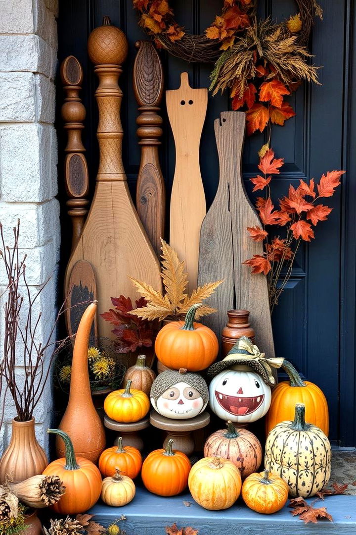 Artisanal Fall Crafts Display - 22 Front Door Fall Decor Ideas