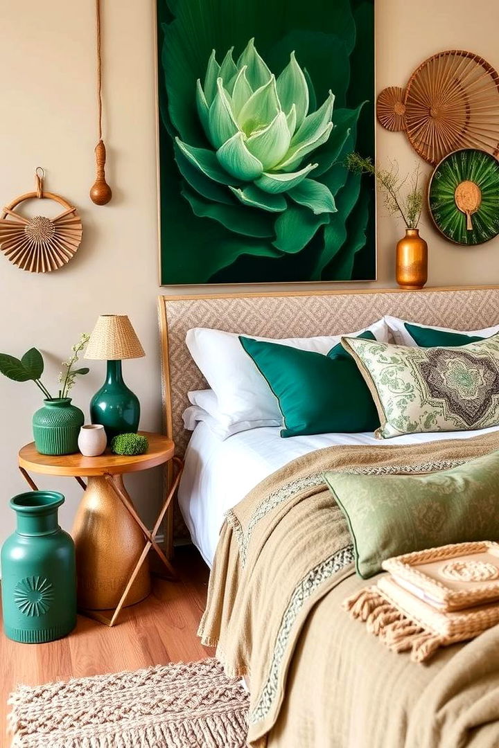 Artisanal Green Decor Pieces - 22 Green and Beige Bedroom Ideas