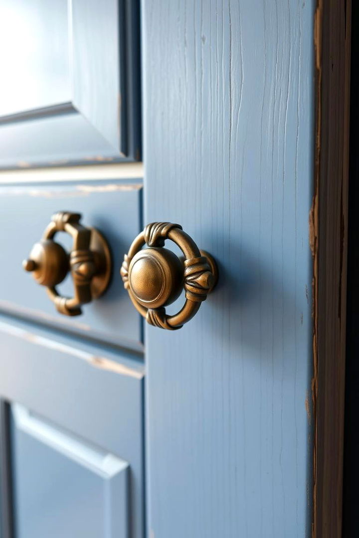 Artisanal Hardware Details - 22 blue farmhouse kitchen cabinets