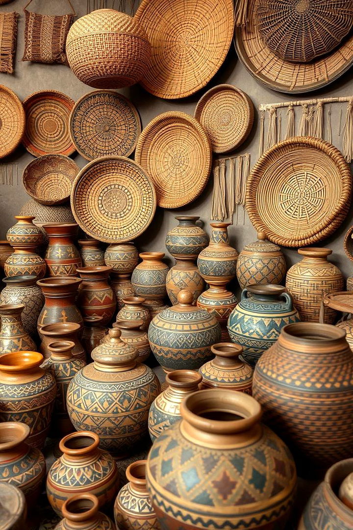 Artisanal Pottery and Handwoven Baskets - 22 Moroccan Living Room Ideas