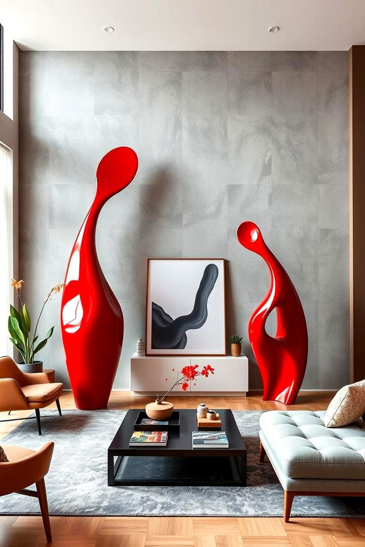 Artistic Abstract Red Elements - 22 Red and Grey Living Room Ideas