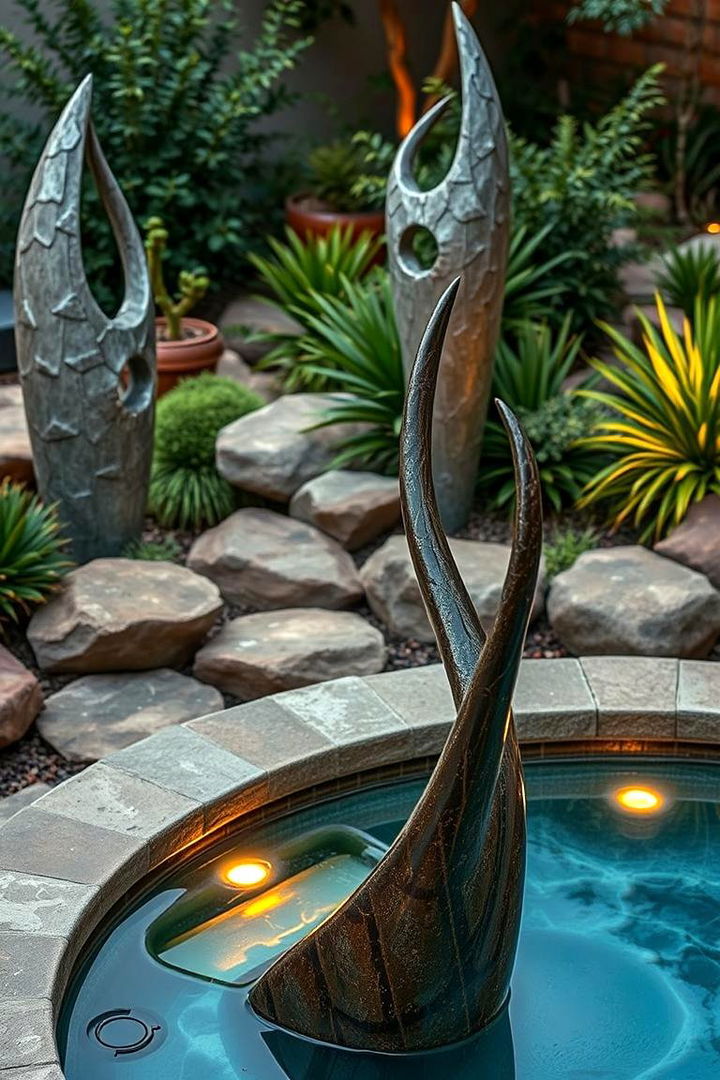 Artistic Accent Sculptures - 22 Hot Tub Landscaping Ideas