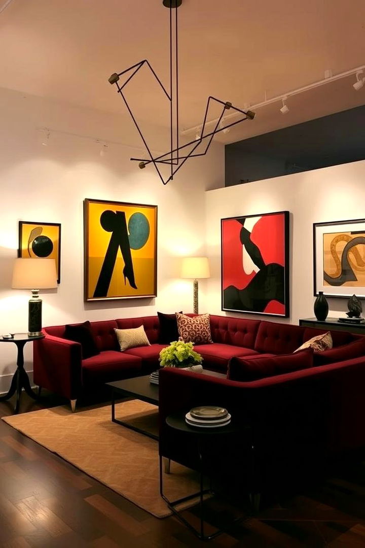 Artistic Accents and Statement Lighting - 22 Burgundy Sofa Living Room Ideas