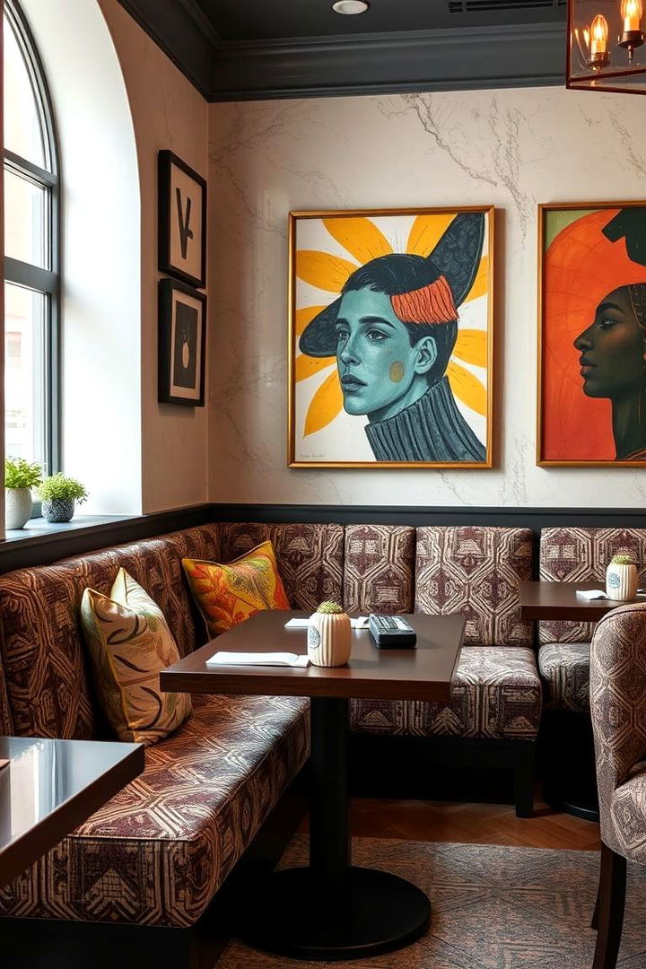 Artistic Banquette with Integrated Decor - 22 Banquette Seating Ideas