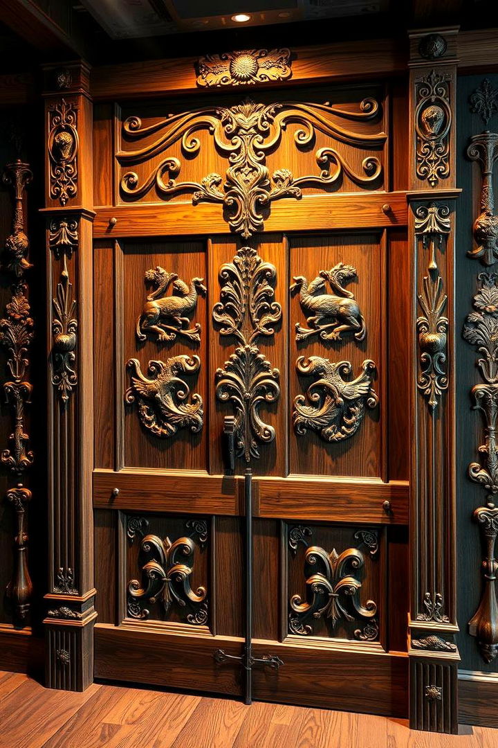 Artistic Barn Door with Custom Carvings - 22 Bathroom Barn Door Ideas