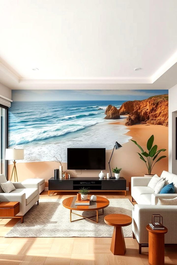 Artistic Beach Murals - 22 Coastal Living Room Ideas