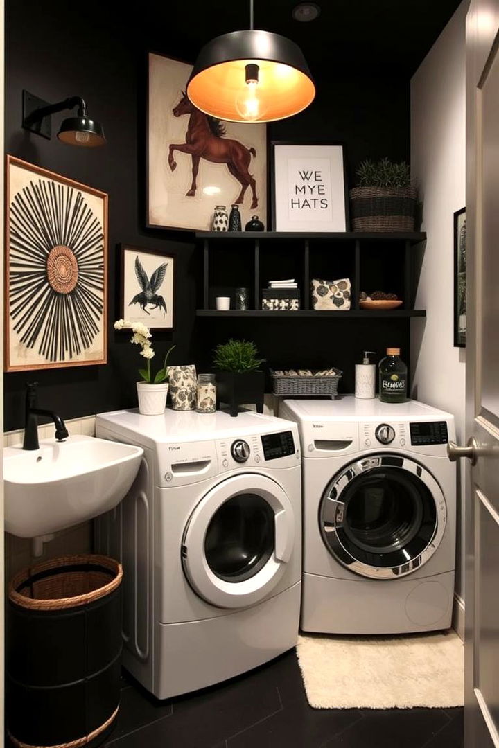 Artistic Black Accents - 22 black laundry room ideas