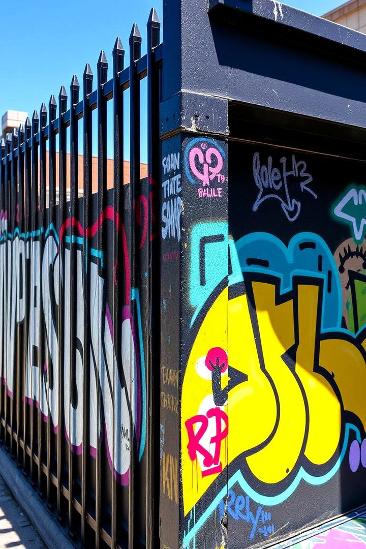 Artistic Black Fence with Graffiti Accents - 22 Black Fence Ideas