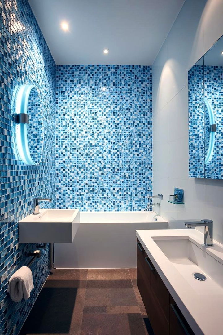 Artistic Blue Bathroom Mosaic - 22 Blue and White Bathroom Ideas