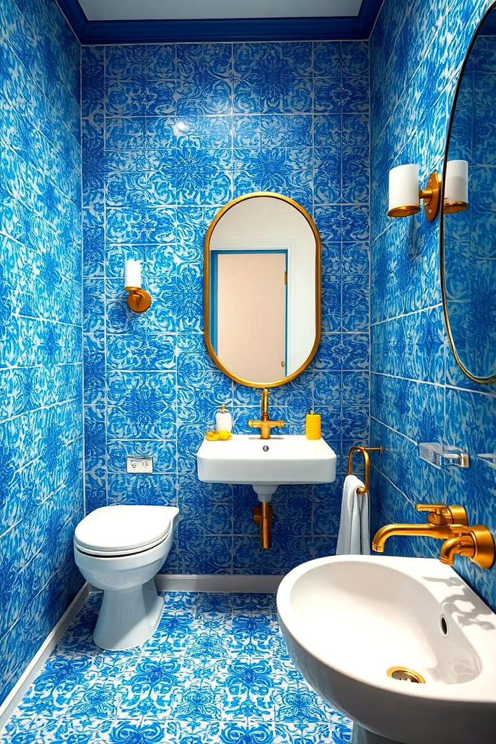 Artistic Blue Patterns - 22 Blue and Gold Bathroom Ideas