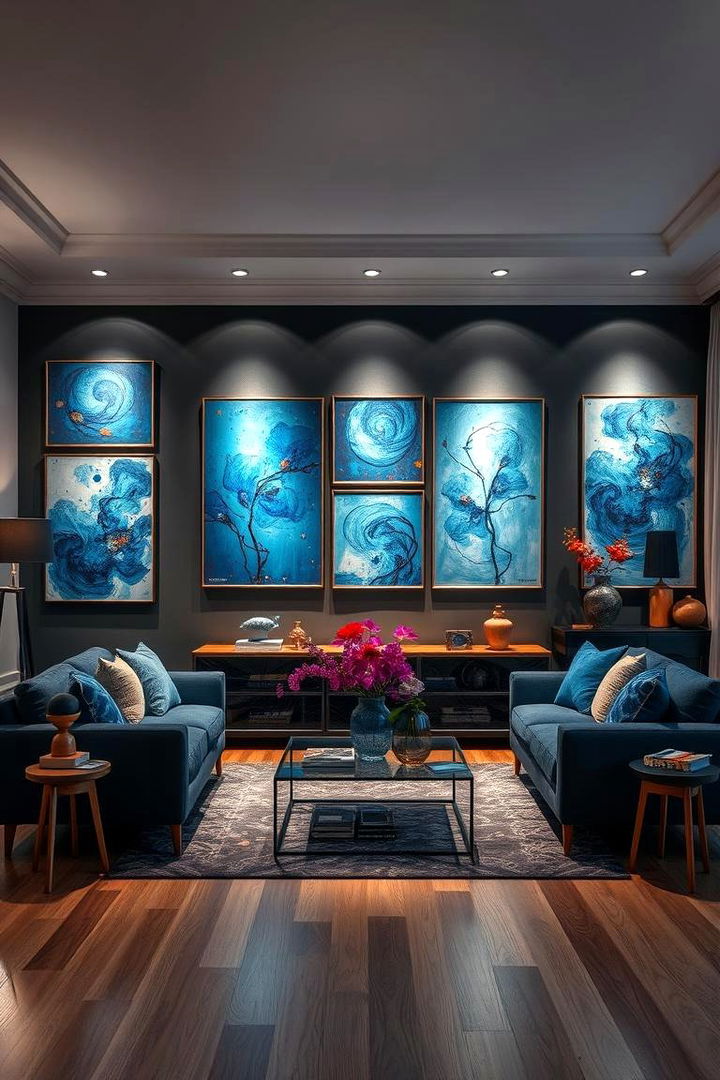 Artistic Blue Statements - 22 Black and Blue Living Room Ideas