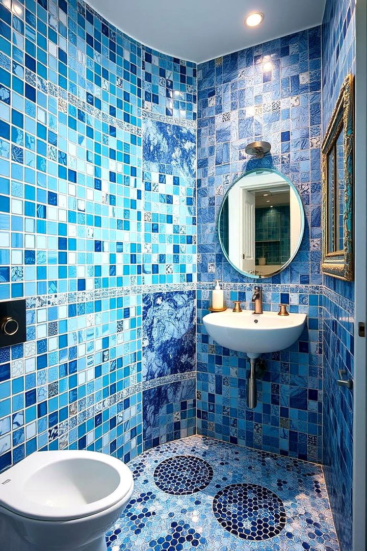 Artistic Blue Tile Arrangements - 22 Blue Tile Bathroom Ideas