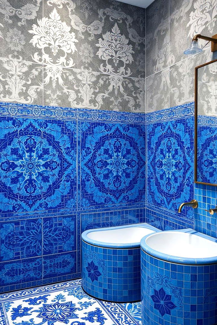 Artistic Blue Tile Bathroom - 22 Blue and Gray Bathroom Ideas