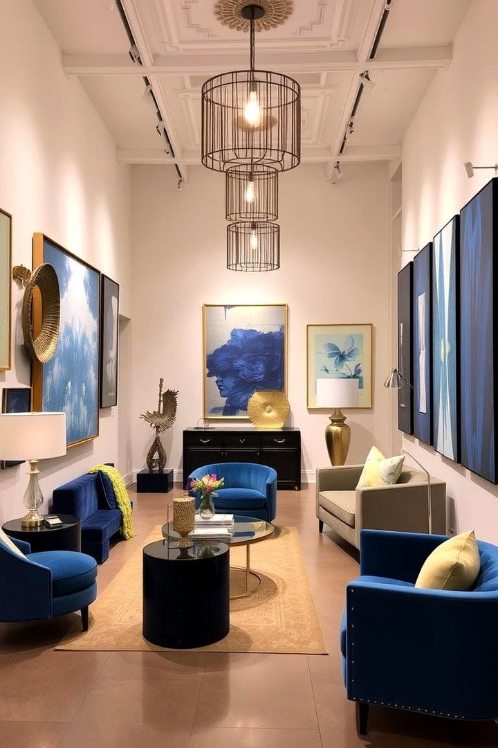 Artistic Blue and Gold Accents - 22 Blue and Gold Living Room Ideas