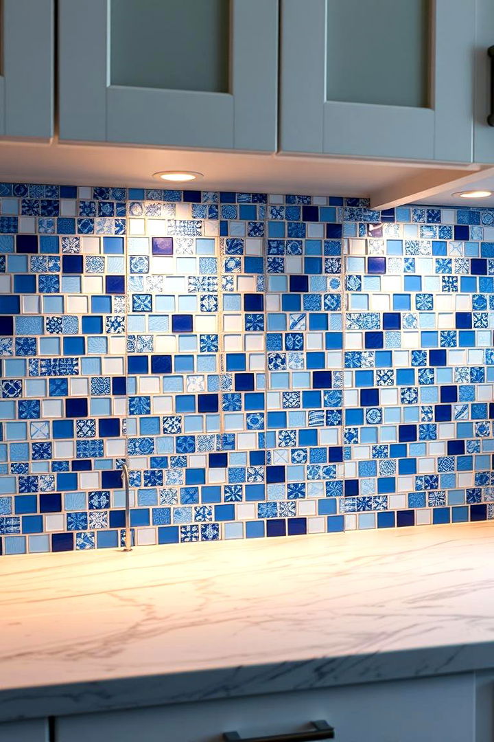 Artistic Blue and White Backsplash - 22 Blue and White Kitchen Ideas