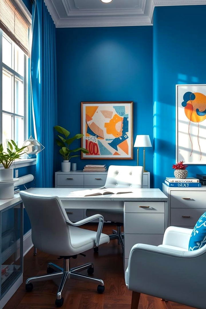 Artistic Blue and White Home Office - 22 Blue and White Decor Ideas