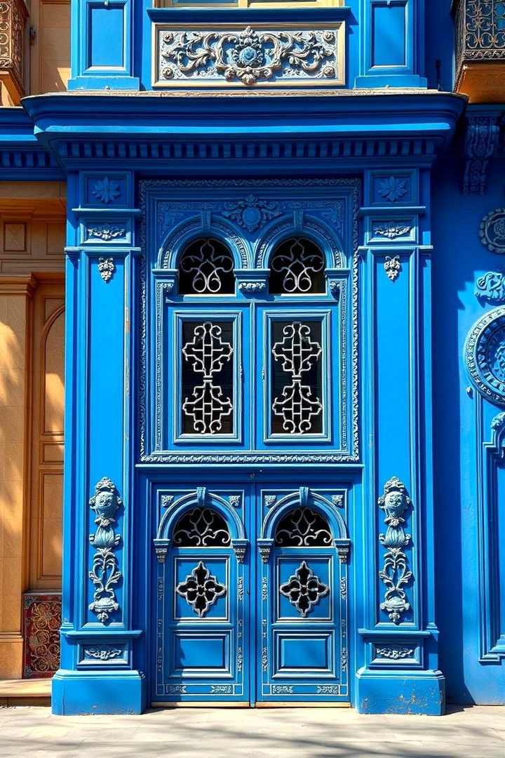 Artistic Blue with Patterned Details - 22 blue exterior house paint ideas
