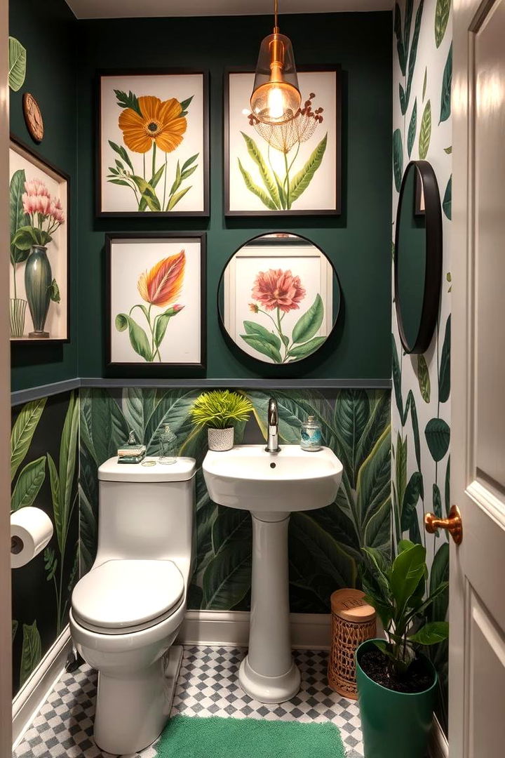 Artistic Botanical Decor - 22 Green Powder Room Ideas