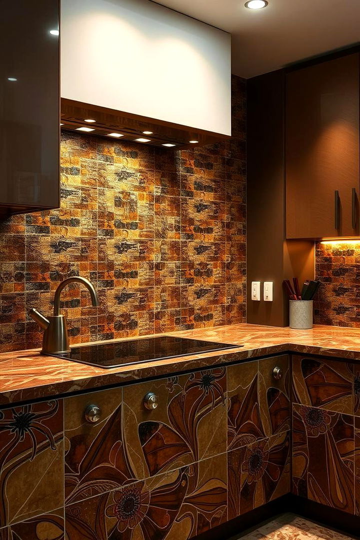 Artistic Brown Mosaic Tiling - 22 Brown Kitchen Ideas