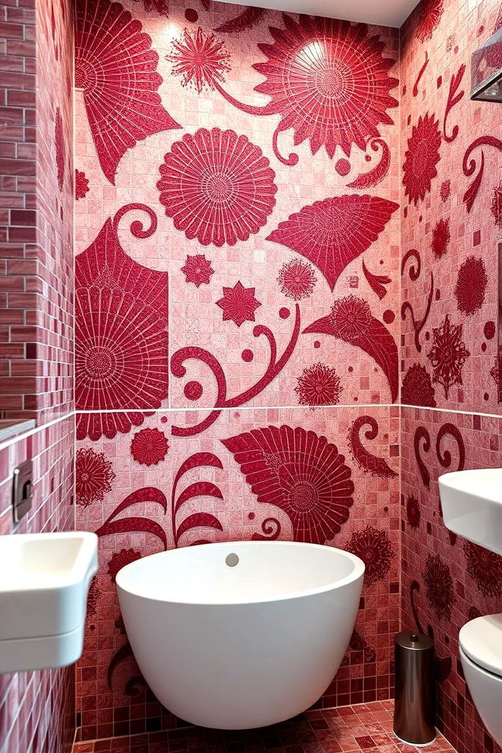 Artistic Burgundy Mosaic Patterns - 22 Burgundy Bathroom Ideas