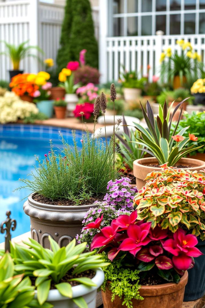 Artistic Container Garden Displays - 22 Above Ground Pool Landscaping Ideas
