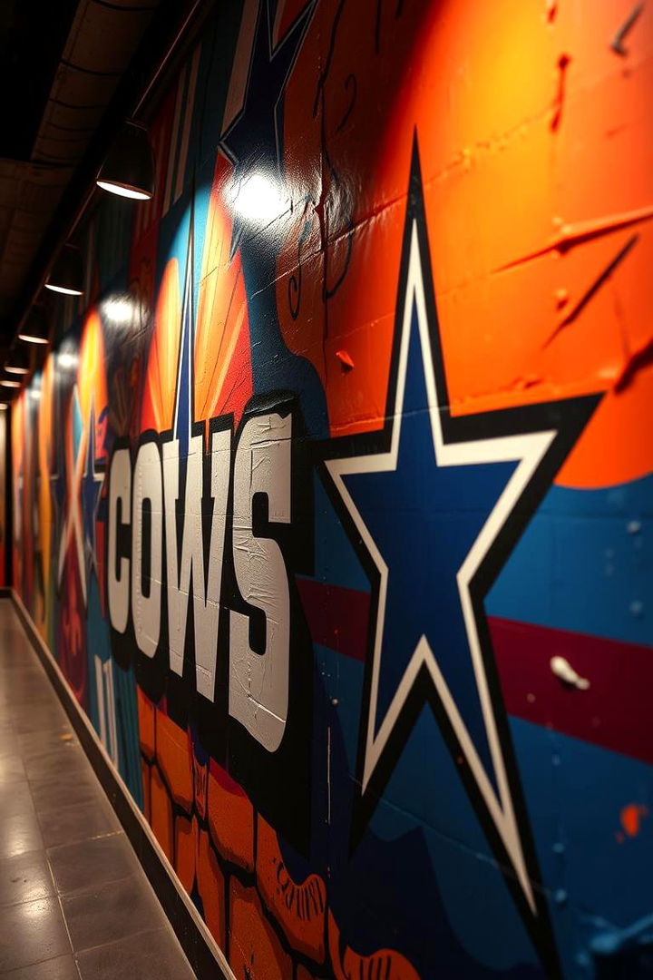 Artistic Cowboys Murals and Lighting - 22 Dallas Cowboys Man Cave Ideas