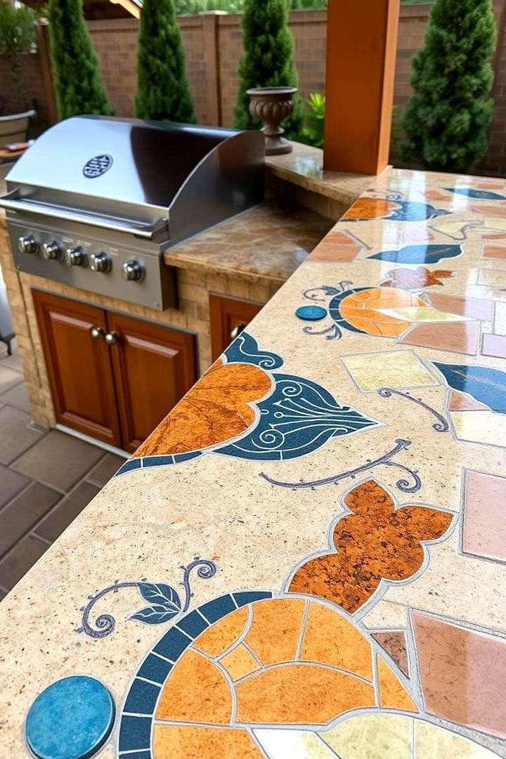 Artistic Custom Inlays - 22 Outdoor Kitchen Countertop Ideas