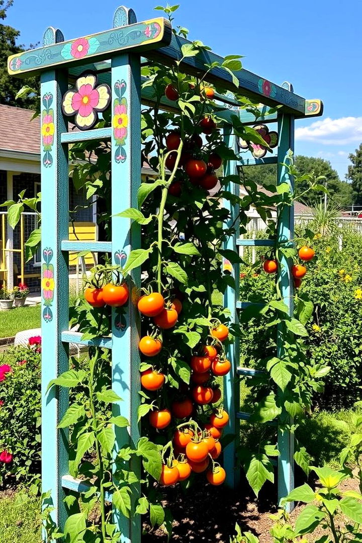 Artistic Custom Painted Trellis - 22 Tomato Trellis Ideas