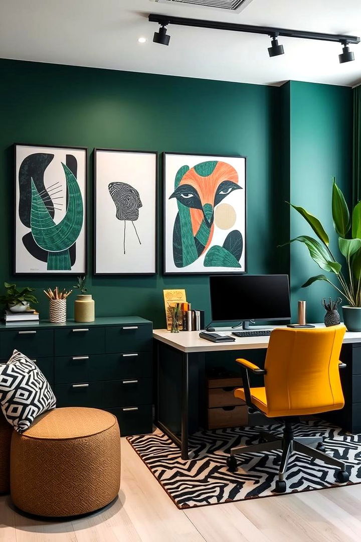 Artistic Dark Green Accents - 22 Dark Green Home Office Ideas