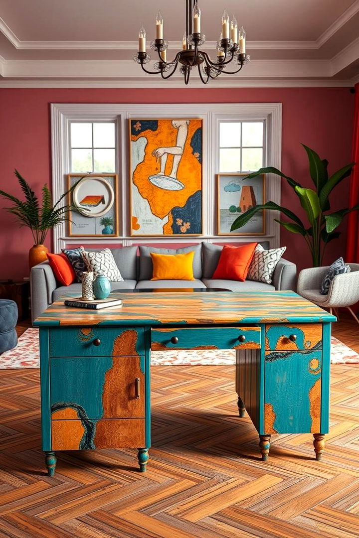 Artistic Desk with Unique Finish - 22 Desk in Living Room Ideas