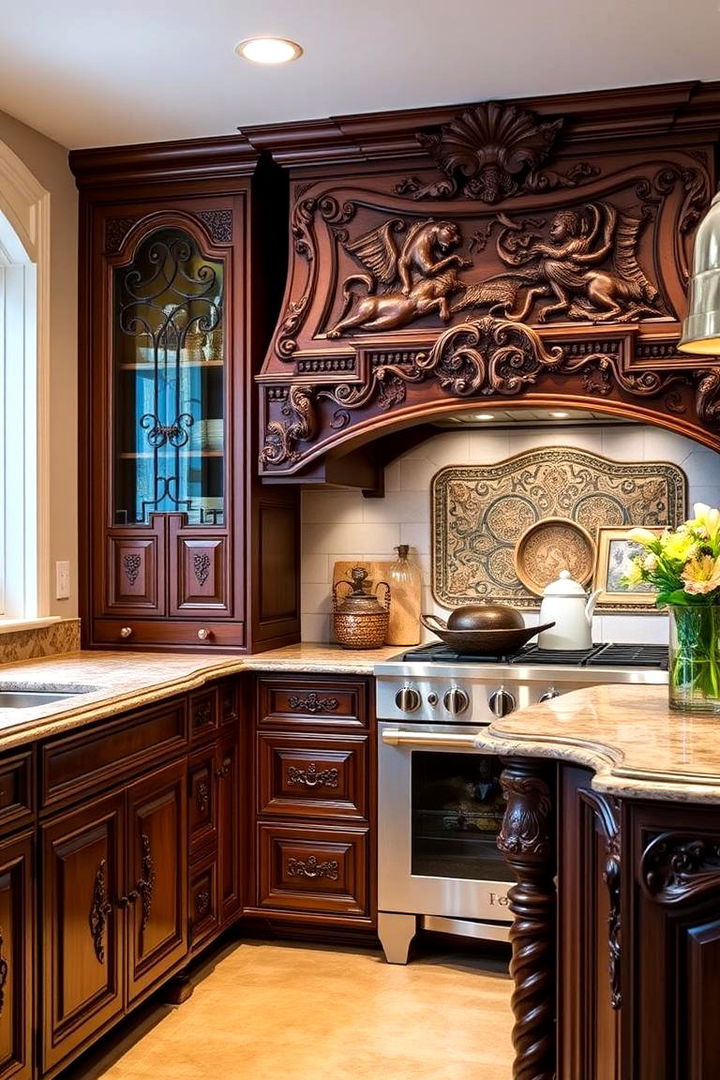 Artistic Detailing and Carved Features - 22 Natural Cherry Kitchen Cabinets