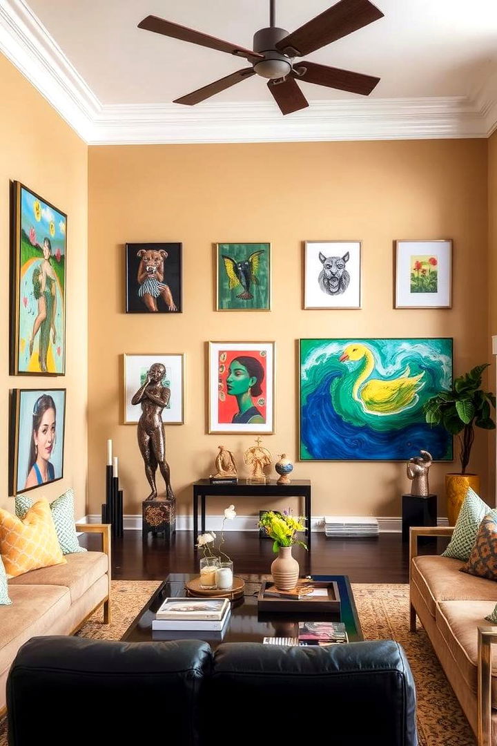 Artistic Displays in Tan Living Areas - 22 Tan Living Room Ideas