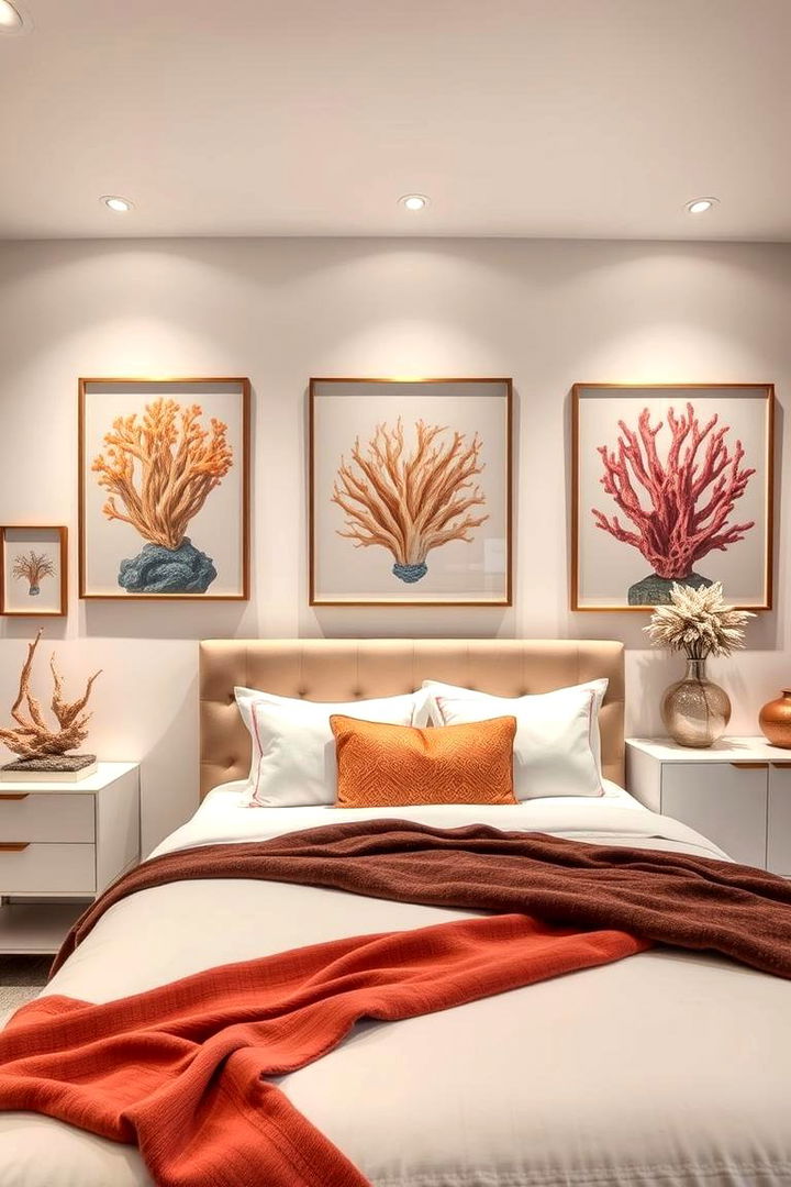 Artistic Displays with Coral Artwork - 22 Coral Bedroom Ideas