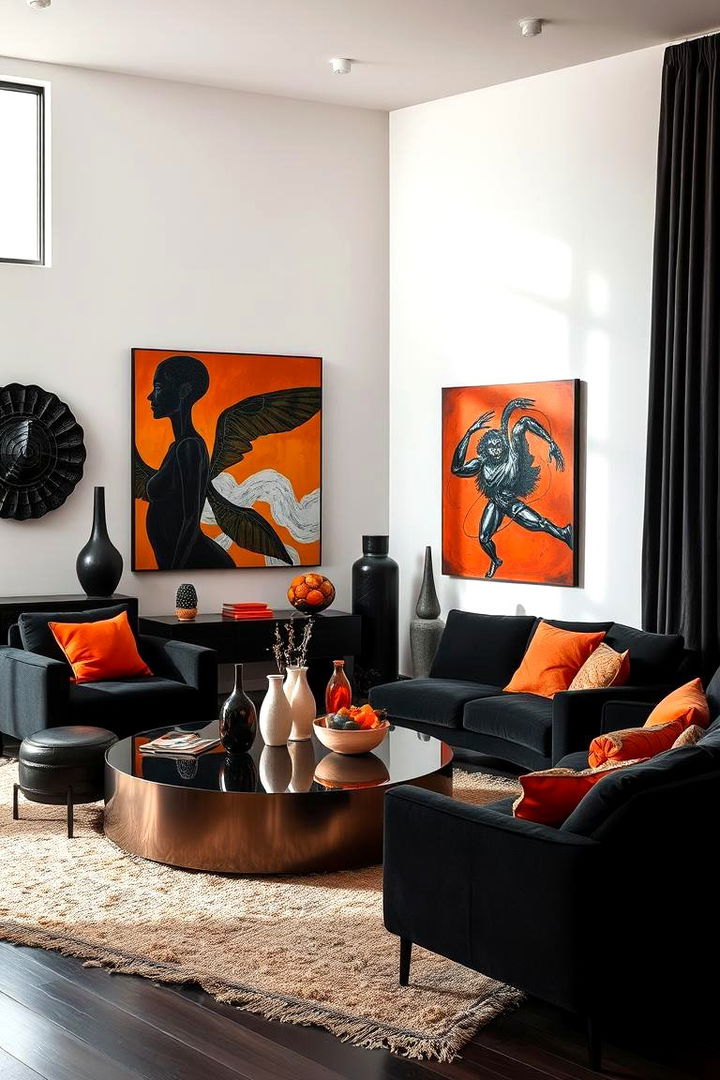 Artistic Expression - 22 Black and Orange Living Room Ideas