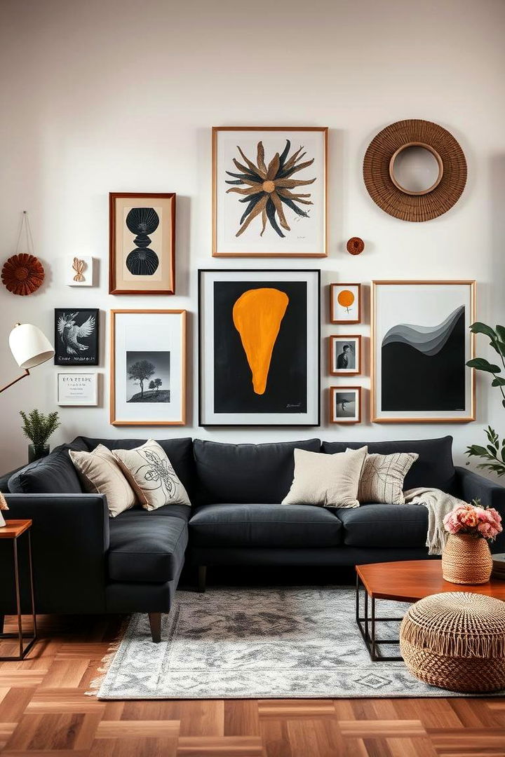 Artistic Expressions in Neutral Hues - 22 dark grey couch living room ideas