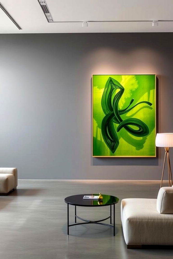 Artistic Flair Statement Green Artworks Against Grey Walls - 22 Green and Grey Living Room Ideas