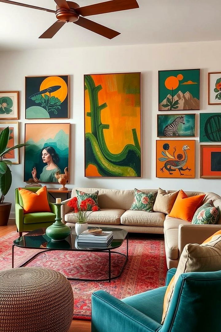 Artistic Flair and Accents - 22 Green and Orange Living Room Ideas