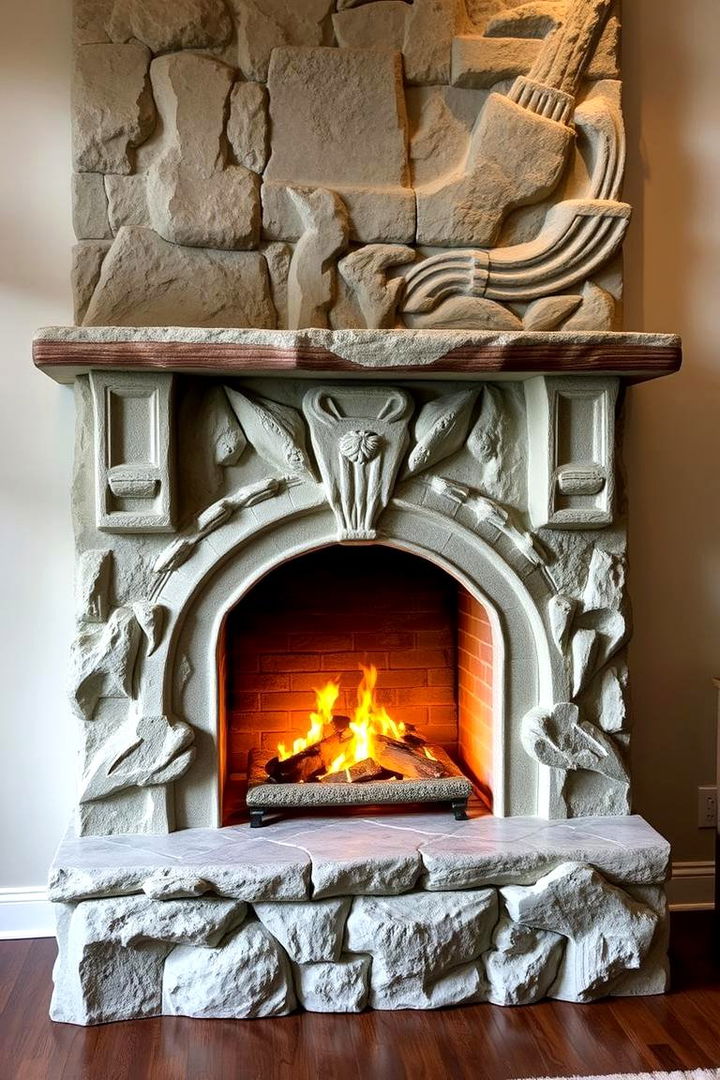 Artistic Flair with Faux Stone Sculptural Designs - 22 Faux Stone Fireplace Ideas