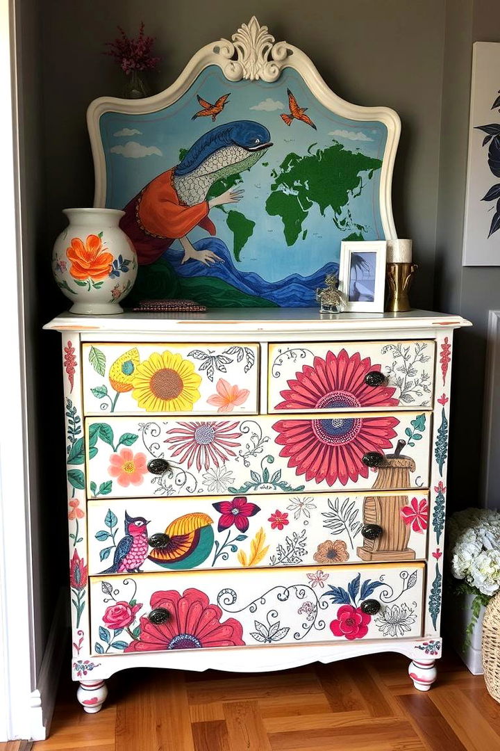 Artistic Flair with Hand Painted Designs - 22 Dresser Decor Ideas