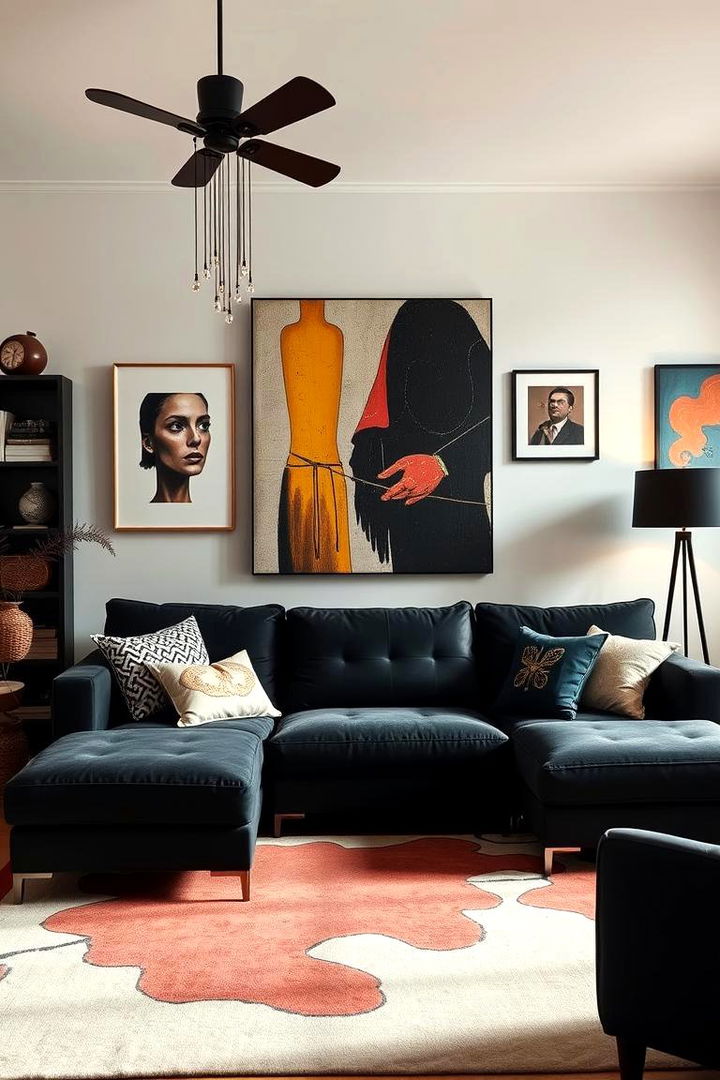 Artistic Flair with a Black Couch as Canvas - 22 Black Couch Living Room Ideas