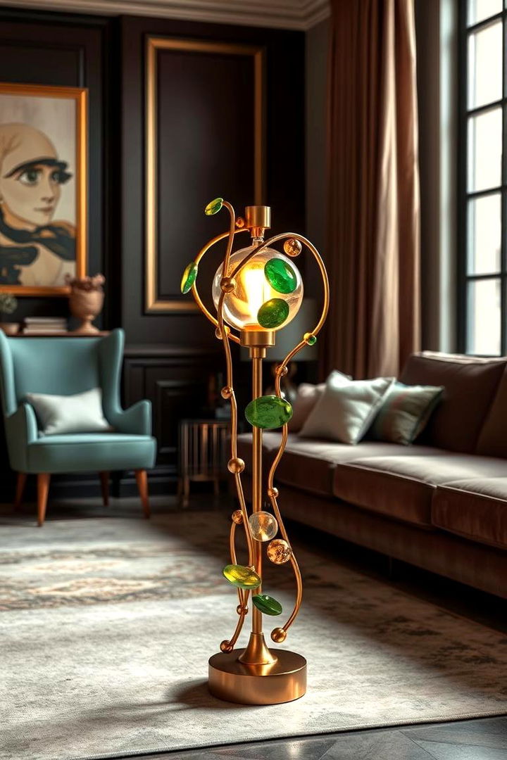 Artistic Floor Lamps - 22 Green and Gold Living Room Ideas
