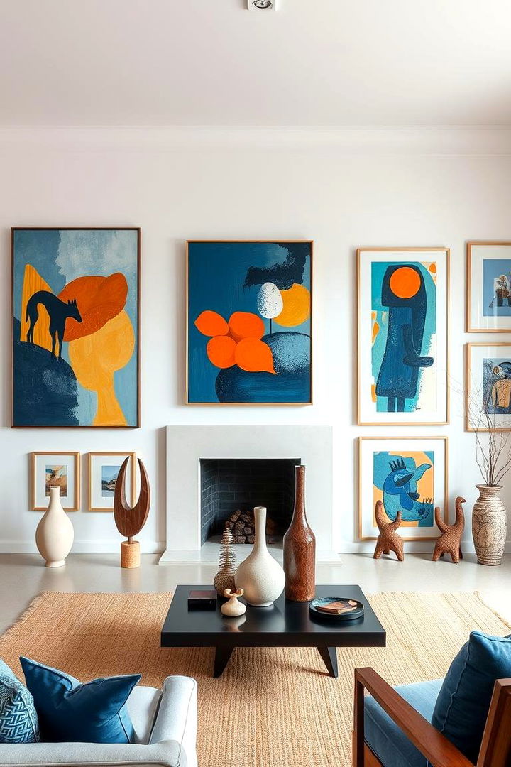 Artistic Gallery Space - 22 orange and blue living room ideas